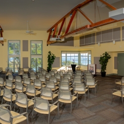 South bay Hall panoramic, chairs set up with aisles