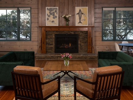 hearth lounge with fire in fireplace